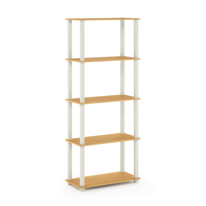 Furinno Turn-N-Tube 5-Tier Multipurpose Shelf / Display Rack / Storage Shelf / Bookshelf, Classic Tubes, Sonoma Oak/White 5-Tier Classic Tube