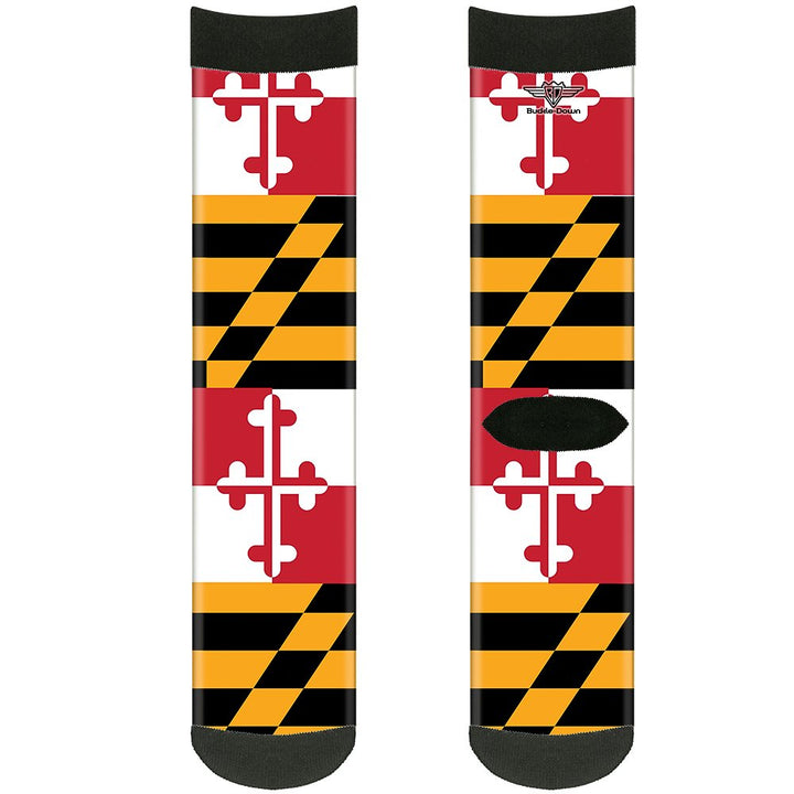 Buckle-Down Unisex-Adult's Socks Maryland Flags Crew, Multicolor