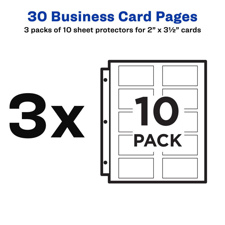 Avery Clear Business Card Organizer Pages for 3 Ring Binders, 10 Per Pack, 3-Pack, Holds 600 Cards Total (78723)