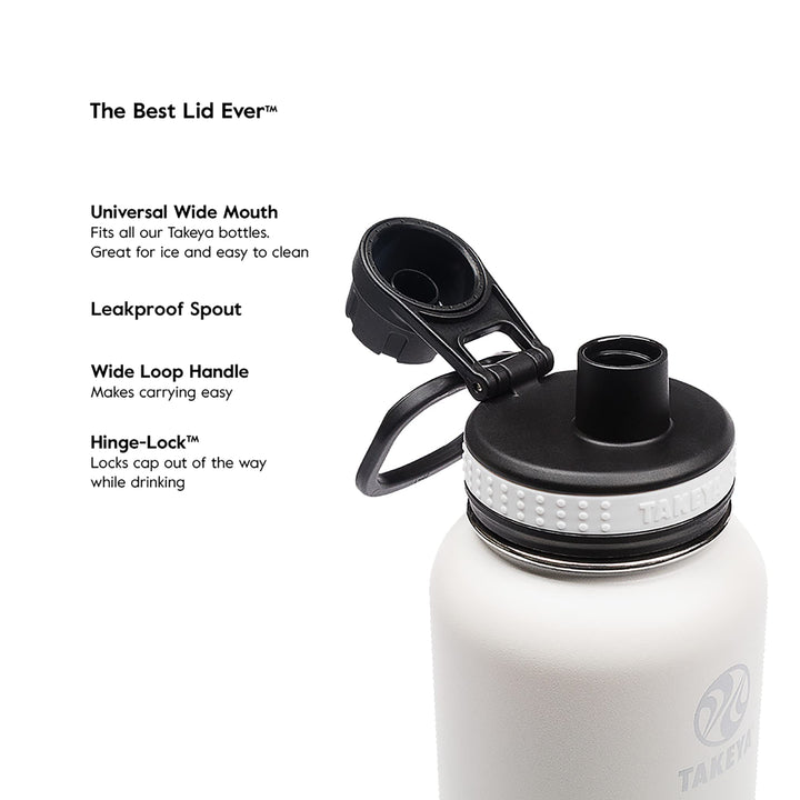 Takeya Originals 32 oz Vacuum Insulated Stainless Steel Water Bottle with Straw Lid, White