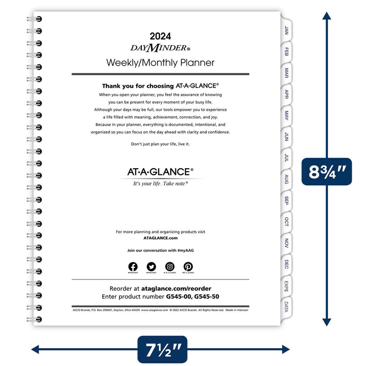 AT-A-GLANCE 2024 Weekly & Monthly Planner Refill for G545 Line Planners by AT-A-GLANCE, 7" x 8-3/4", Medium, Executive, DayMinder (G5455024) 2024 Old Edition