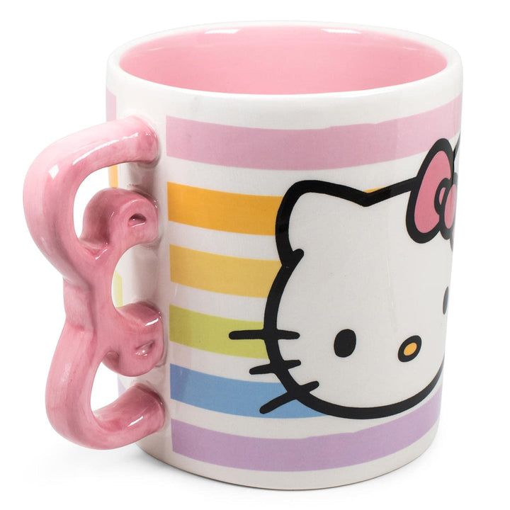 Silver Buffalo Sanrio Hello Kitty Rainbow Dots 3D Sculpted Shaped Handle Ceramic Mug, 20 Ounces