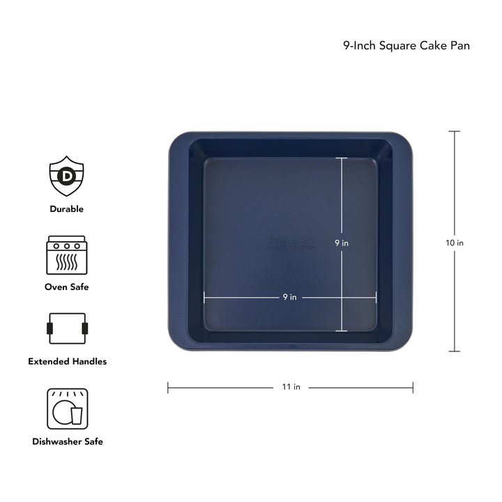 KitchenAid 9-In Nonstick Swiss Engineered Aluminized Steel Square Cake Pan, Dishwasher Safe, Ink Blue 9in