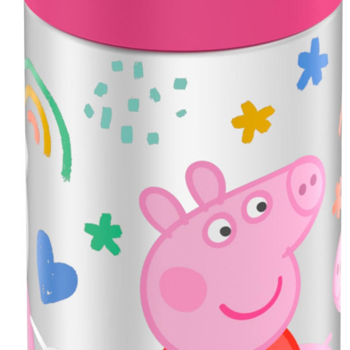 THERMOS FUNTAINER Water Bottle with Straw - 12 Ounce, Peppa Pig - Kids Stainless Steel Vacuum Insulated Water Bottle with Lid Licensed Characters