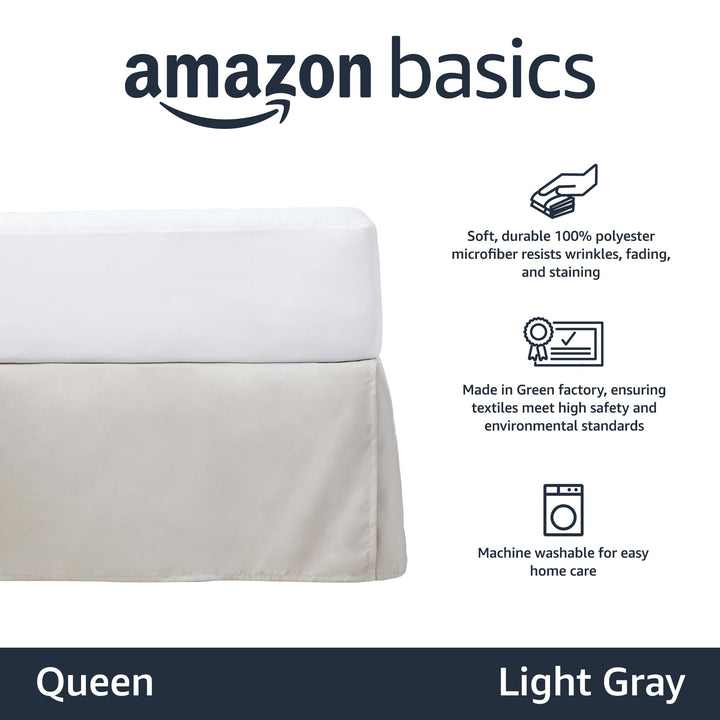 Basics Lightweight Pleated Bed Skirt, Queen, Light Grey