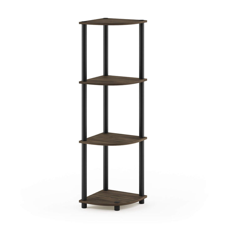 Furinno Turn-N-Tube 4-Tier Corner Display Rack Multipurpose Shelving Unit, Dark Brown Grain/Black 4-Tier Round Tube