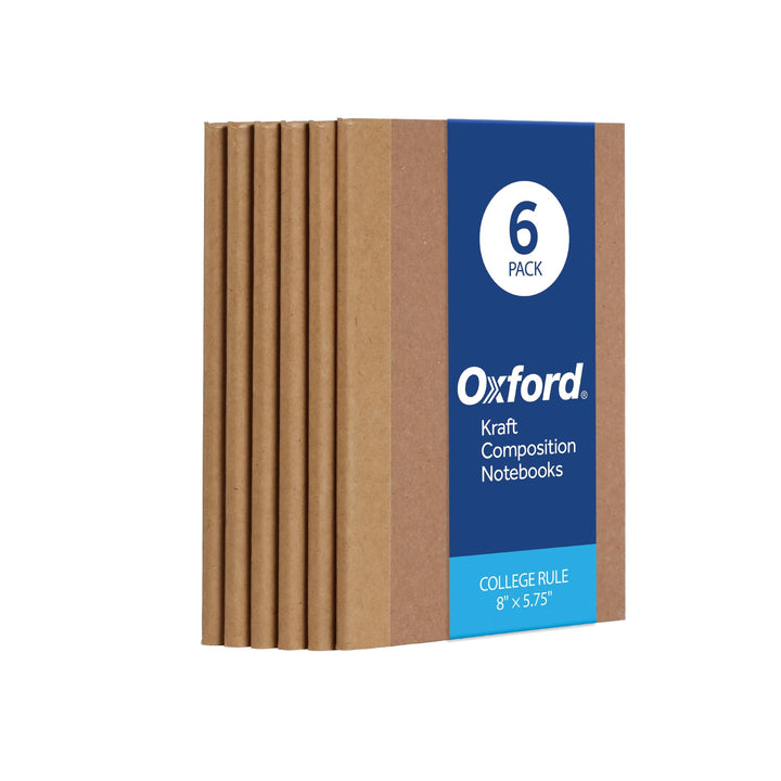 Oxford Composition Notebook 6 Pack,Notebooks for School, School Supplies, School Journal, Comp Book, College Ruled Paper, 5.75 x 8 Inches, Small Size, 60 Sheets, Kraft Covers (63831)