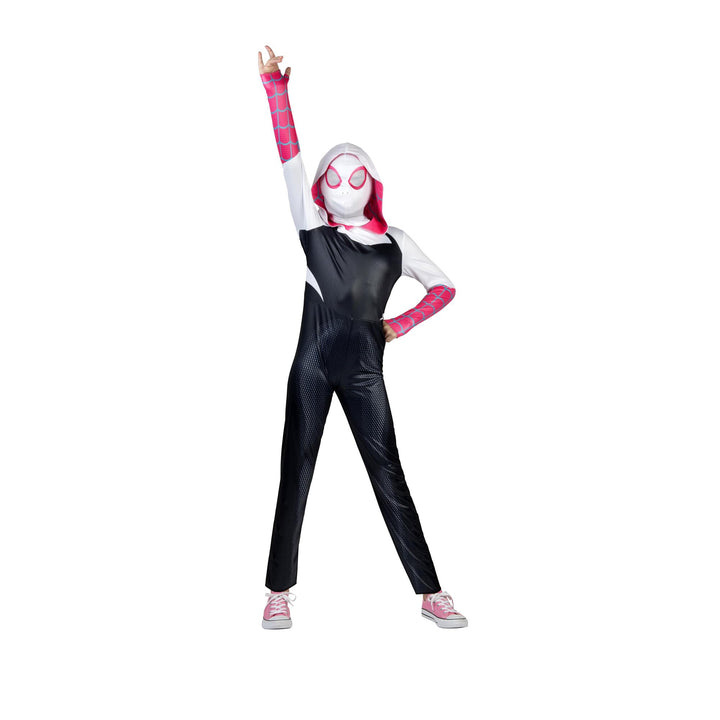 MARVEL Spider-Gwen Official Adult Halloween Costume - Premium Quality Hooded Jumpsuit with Pull On Fabric Mask Small