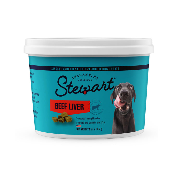 Stewart Single Ingredient Freeze Dried Raw Dog Treats, Beef Liver, 4 Ounce Resealable Tub, Training Treats or Meal Topper Dogs, High Protein, Grain Free, Gluten Free 4 Ounce (Pack of 1)