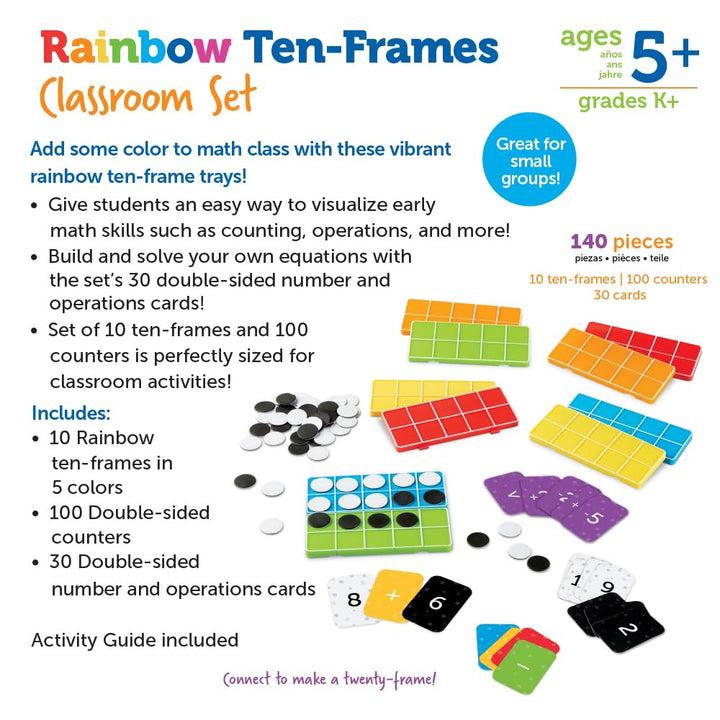 Learning Resources Rainbow Ten-Frames Classroom Set, 140 Pieces - Math Tools for Students Ages 5+, School Supplies and Teacher Resources, Classroom Supplies,Back to School Rainbow Ten Frame Set