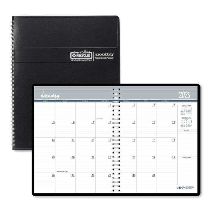 2025 House of Doolittle 8.5-inch x 11-inch Monthly Planner, Faux Leather Cover, Black (26202-25) 14 Month