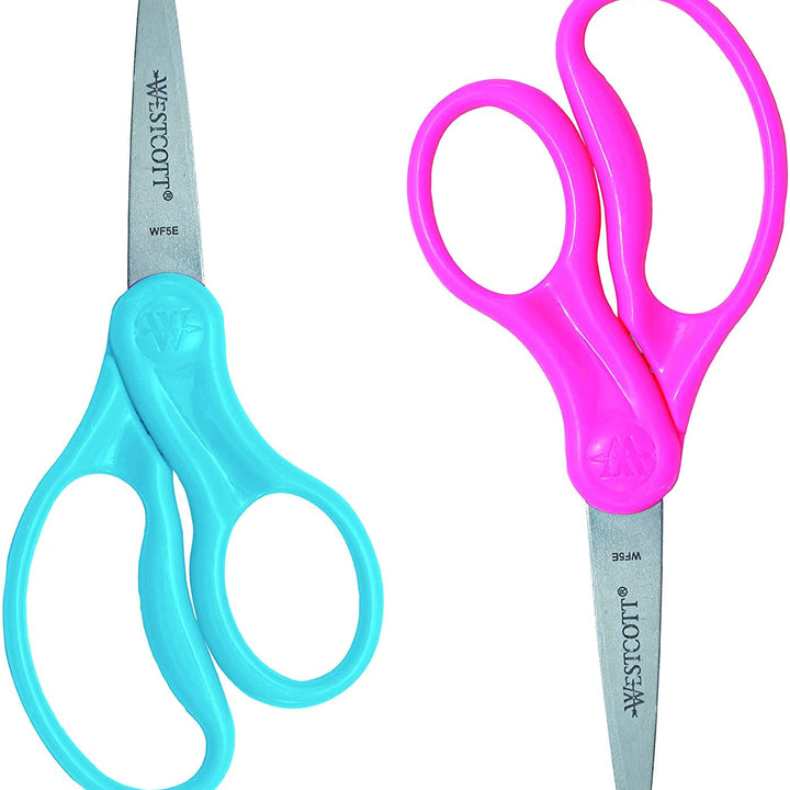 Westcott 13168 Right- and Left-Handed Scissors, Kids' Scissors, Ages 4-8, 5-Inch Blunt Tip, Assorted, 2 Pack