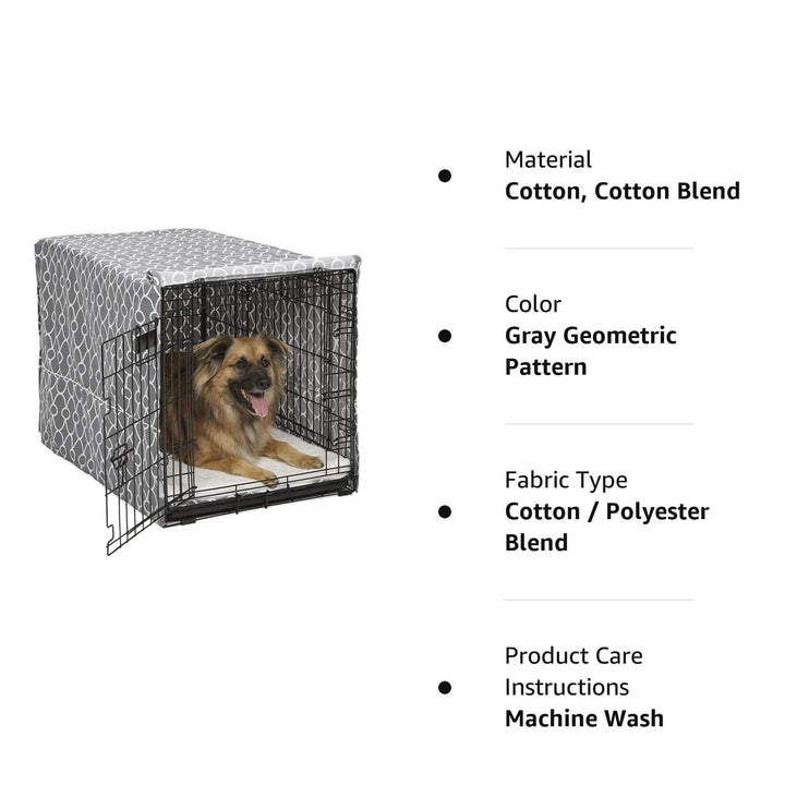 MidWest Homes for Pets Privacy Dog Crate Cover Fits MidWest Dog Crates, Machine Wash & Dry Gray Geometric Pattern 36-Inch