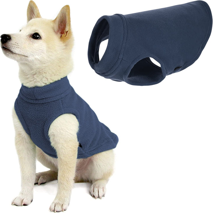 Gooby Stretch Fleece Vest Dog Sweater - Indigo Blue, Medium - Warm Pullover Fleece Dog Jacket - Winter Dog Clothes for Small Dogs Boy - Dog Sweaters for Small Dogs to Dog Sweaters for Large Dogs Medium Length (11.5")