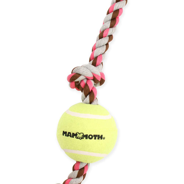 Mammoth Flossy Chews Color 3 Knot Tug w/Large Tennis Ball – Premium Cotton-Poly Tug Toy for Dogs – Interactive Dog Tug Toy – Rope Dog Toy with Tennis Ball for Large Dogs - 24” Large (24 in) 3 Knot Rope Tug with Tennis Ball
