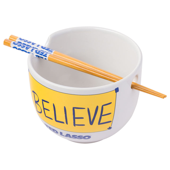 Silver Buffalo Ted Lasso Believe Ceramic Ramen Bowl with Chopsticks, 20 Ounces, White/Multi Cartoon