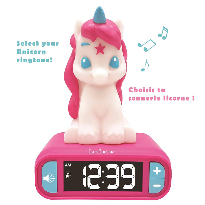 Lexibook - Unicorn Digital Alarm Clock for Kids with Night Light, Snooze and Unicorn Sound Effects, Childrens Clock, Luminous Unicorn, Pink Colour - RL800UNI