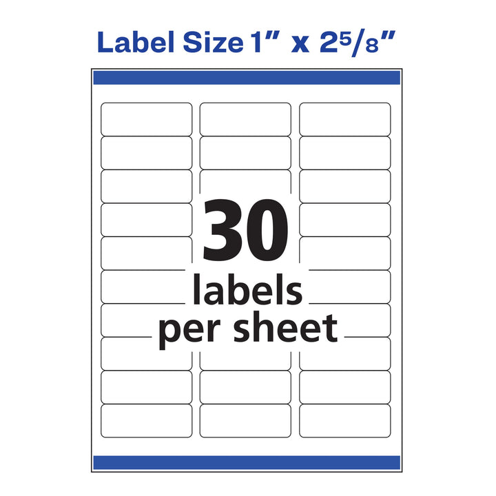 Avery Address Labels with Sure Feed for Inkjet Printers, 1" x 2-5/8", 750 Labels, Permanent Adhesive (8160) - 08160, White