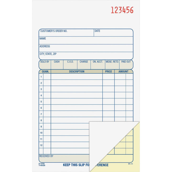 Adams Sales Order Book, 2-Part, Carbonless, White/Canary, 4-3/16 x 7-3/16 Inches, 50 Sets per Book (DC4705)