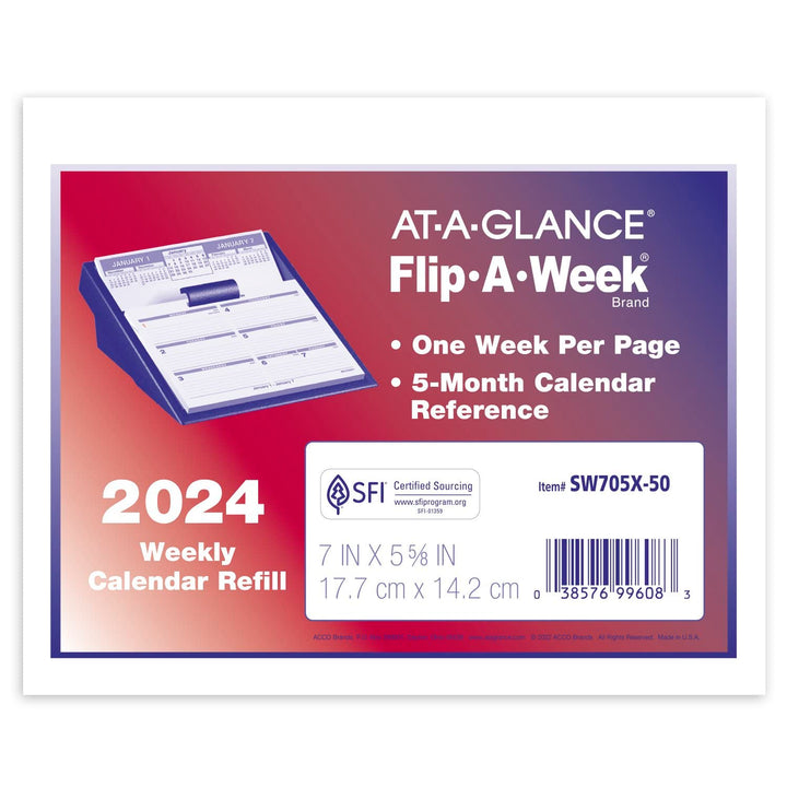 AT-A-GLANCE 2024 Flip-A-Week Weekly Desk Calendar Refill, 7in X 5 5/8in (SW705X5024) 2024 Old Edition