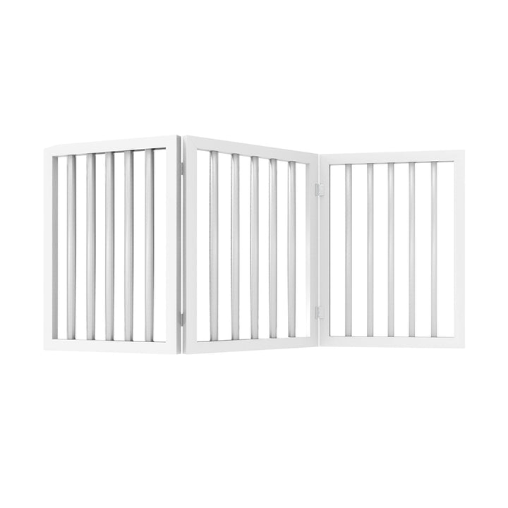 Pet Gate - 3-Panel Indoor Foldable Dog Fence for Stairs, Hallways, or Doorways - 55x24-Inch Retractable Freestanding Dog Gates by PETMAKER (White) 3 Panel Modern White