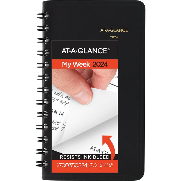 AT-A-GLANCE 2024 Weekly Planner, 2-1/2" x 4-1/2", Pocket Size, Black (700350524) 2024 Old Edition