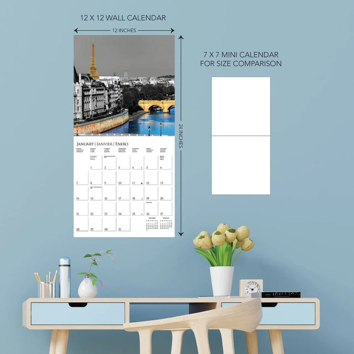 Graphique 2024 Paris Glitz Wall Calendar | 12” x 12” | Thick Paper | Home & Office Organizer | Large Monthly Grid | 3 Languages & Marked Holidays | 4 Month Preview Page for 2025