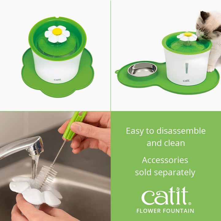 Catit Flower Fountain with Triple Action Filter, Cat Drinking Water Fountain, 3 L, Green