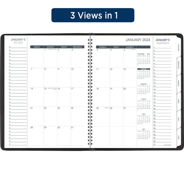 AT-A-GLANCE 2024 Weekly & Monthly Appointment Book & Planner, Quarter-Hourly, 8-1/4" x 11", Large, Triple View, Black (70950V0524) 2024 Old Edition