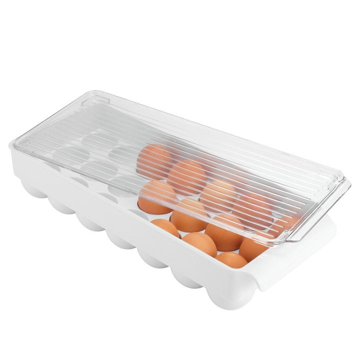 iDesign Fridge Binz BPA-Free Plastic Stackable Egg Holder - 14.5" x 6.25" x 3", Clear/White White