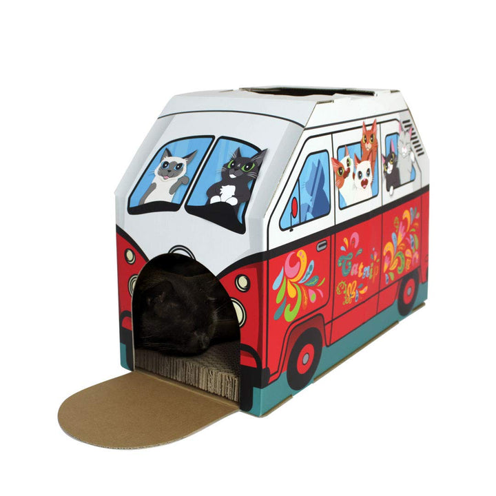 American Cat Club Cat House with Scratcher & Catnip included - Retro Van, 1 Count (Pack of 1)