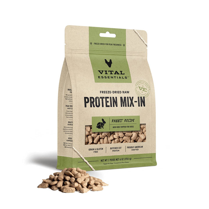 Vital Essentials Freeze Dried Raw Protein Mix-in Dog Food Topper, Rabbit Mini Nibs Topper for Dogs, 6 oz