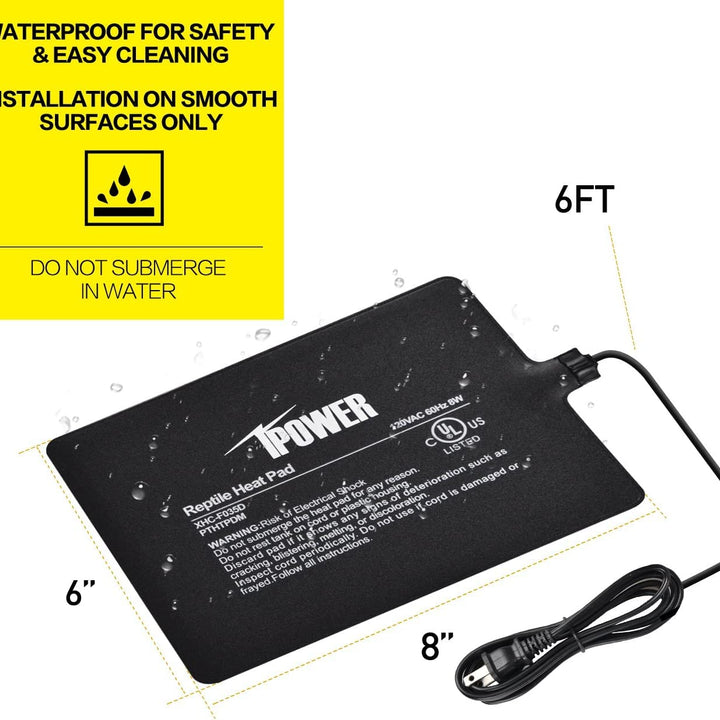 iPower Reptile Heat Pad Under Tank Terrarium Warmer Heating Mat for Turtle, Lizard, Frog, Snake, Reptile, and Other Small Animals, 6X8 Inch, 8W, 2 Pack 6 X 8 Inch