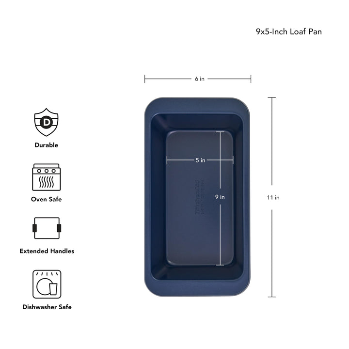 KitchenAid 9 x 5-In Nonstick Swiss Engineered Aluminized Steel Loaf Pan, Dishwasher Safe, Ink Blue 9x5in