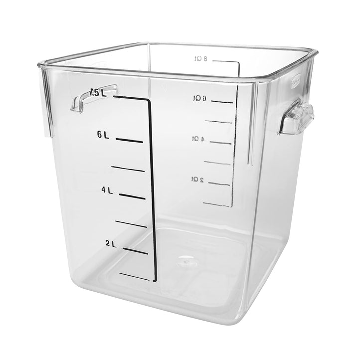 Rubbermaid Commercial Products Space Saving Food Storage Container, 8-Quart, Clear,-40 F to 121 F Temperature Range, Best use for Restaurant Kitchens/Wet and Dry Food/Meats/Pasta ,Lid not included 8 Qt.