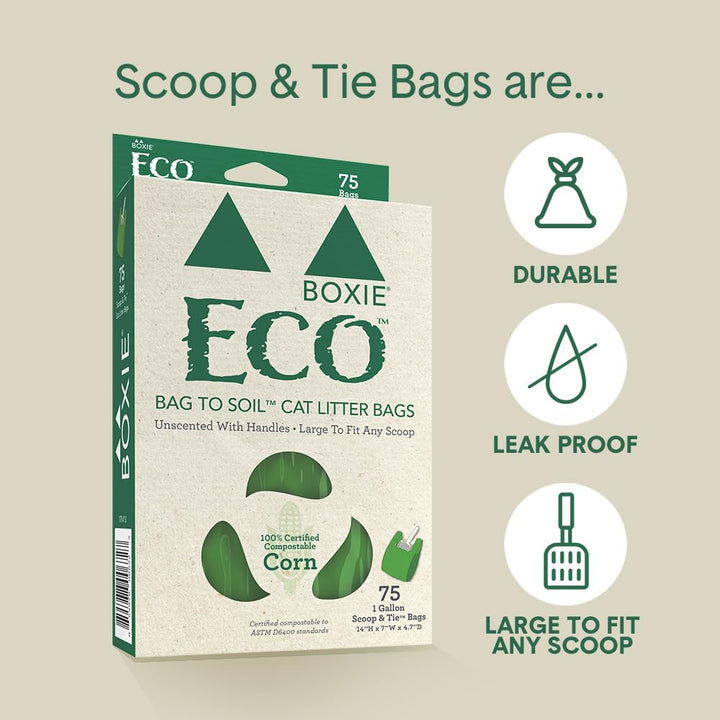 Boxie® Sustainable Scoop & Tie™ Bags for Pet Waste, Boxiecat- 120 Count (Pack of 1) 1 Count (Pack of 120)