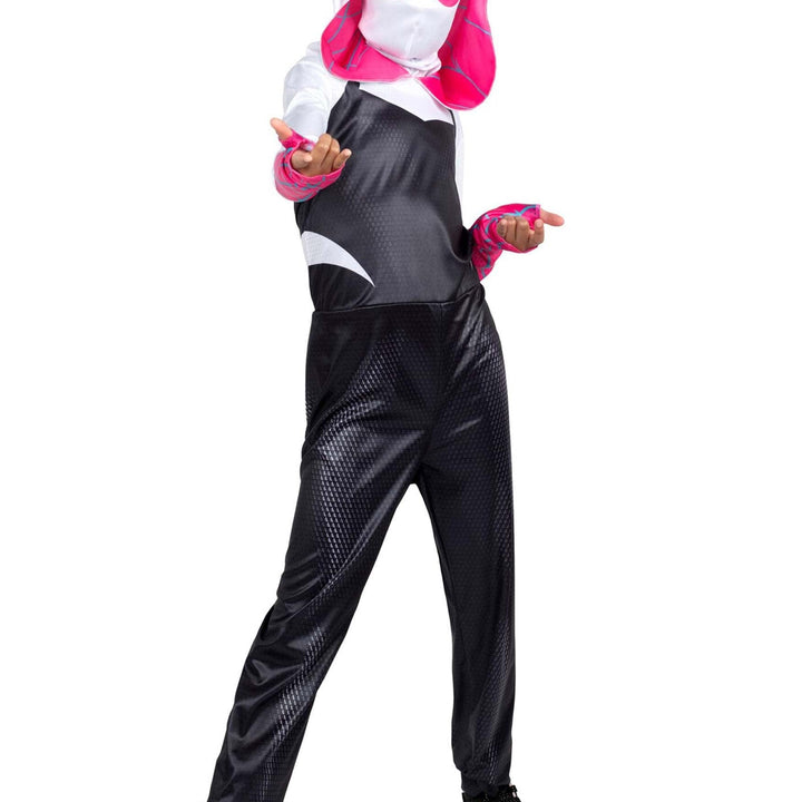 MARVEL Spider-Gwen Official Adult Halloween Costume - Premium Quality Hooded Jumpsuit with Pull On Fabric Mask Large