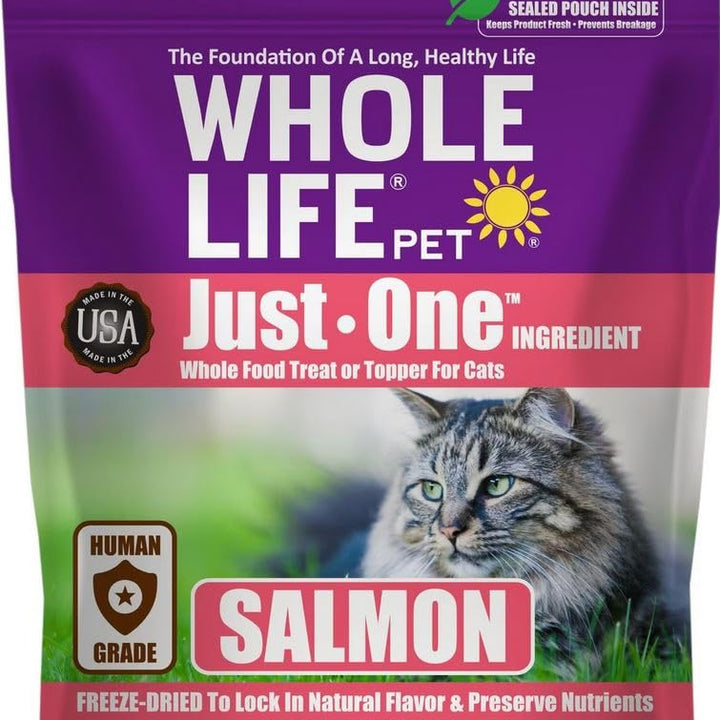 Whole Life Pet Just One Salmon - Cat Treat Or Topper - Human Grade, Freeze Dried, One Ingredient - Protein Rich, Grain Free, Made in The USA Salmon Fillet 7.5 Ounce (Pack of 1)