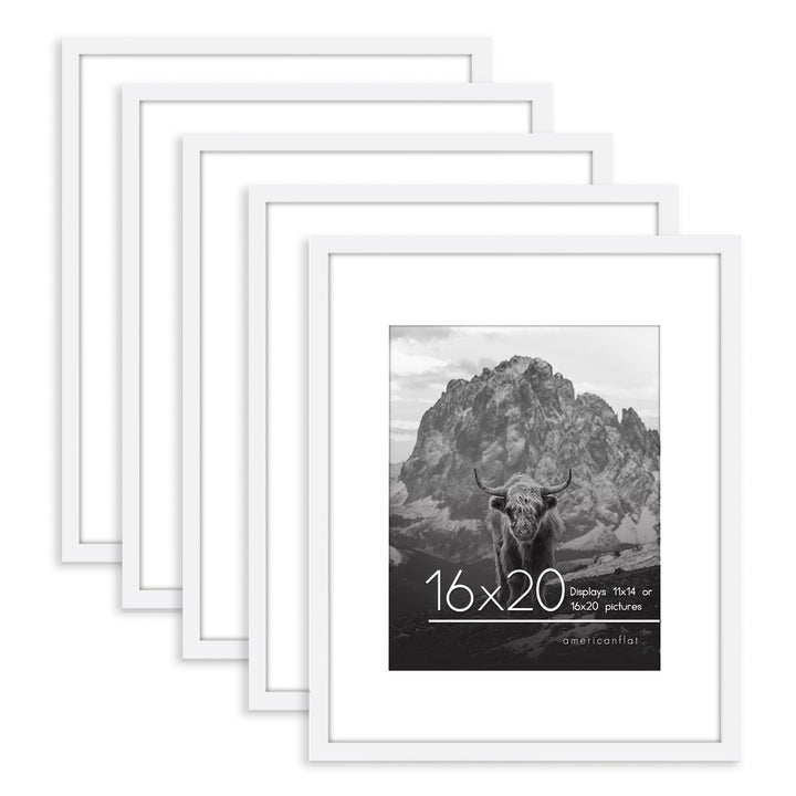 Americanflat 12x16 Picture Frame with Polished Plexiglass - Set of 5 - Use as 8.5x11 Frame with Mat or 12x16 Frame Without Mat - Galleria Collection - Gallery Wall Frame Set for Wall Display - White