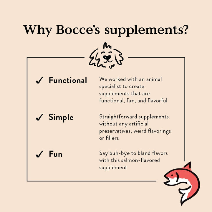 Bocce's Bakery Skin & Coat Supplement for Dogs, Daily Chews Made in The USA with Vitamin E & Essential Fatty Acids, Supports Healthy Skin & Coat, Salmon, 60 ct, Red (DG-SP-SKIN60)