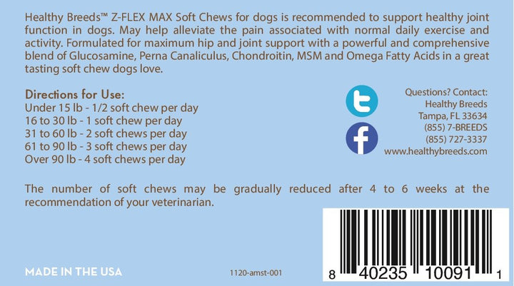 Healthy Breeds American Staffordshire Terrier Z-Flex Max Hip and Joint Soft Chews 50 Count 50 Ct