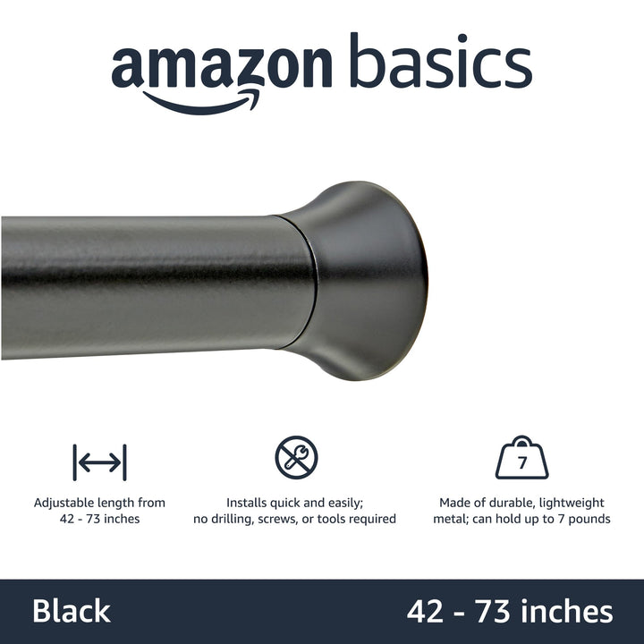 Basics Shower Curtain Tension Rod, Adjustable Length, 42-73", Black 42-73" Indoor