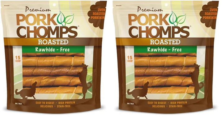 Pork Chomps Baked Pork Skin Dog Chews, 6-inch Twists, Real Chicken Wrap, 4 Count 4 Count (Pack of 1)