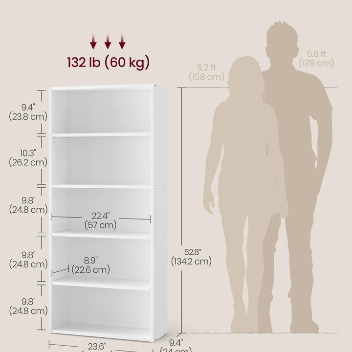 VASAGLE Bookshelf, 23.6 Inches Wide, 4-Tier Open Bookcase with Adjustable Storage Shelves, Floor Standing Unit, Cloud White ULBC164T14 1 Pack 4 Tiers (23.6"W x 42.4"H)