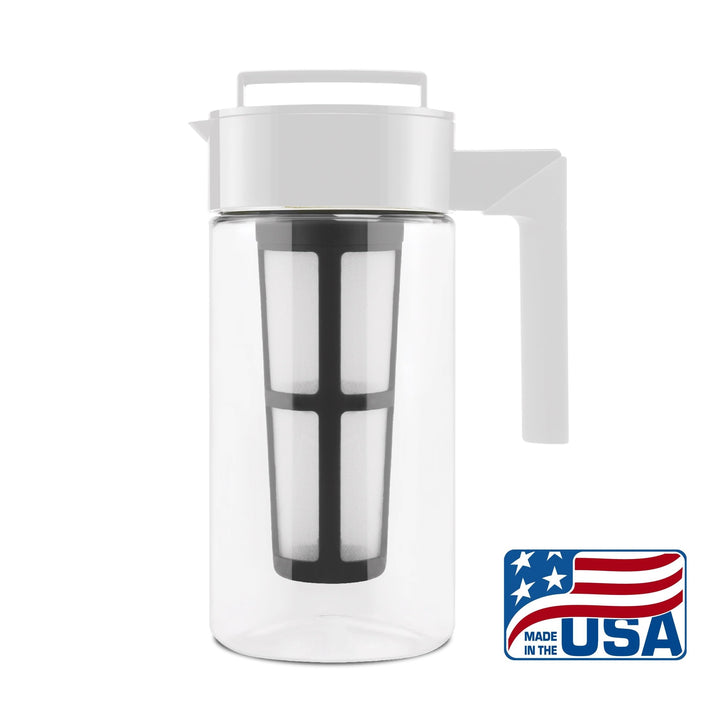 Takeya Patented Deluxe Cold Brew Coffee Maker with White Lid Airtight Pitcher, 1 Quart, White 1 qt