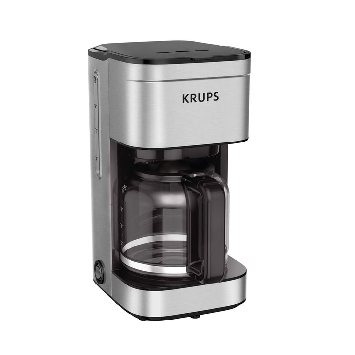 Krups Coffee Maker 10 Cups Digital Simply Brew Stainless Steel Drip Coffee Maker 900 Watts Digital Control, Coffee Filter, Drip Free, Dishwasher Safe Pot Silver and Black 10-Cup Glass & Digital