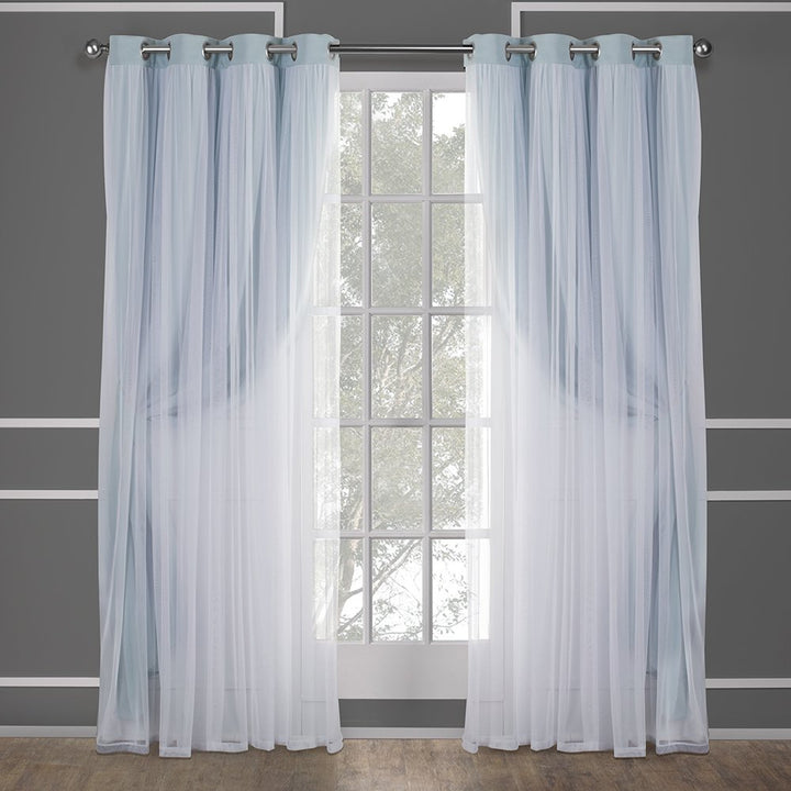 TOWN & COUNTRY LUXE Exclusive Home Catarina Layered Solid Room Darkening Blackout and Sheer Grommet Top Curtain Panel Pair, 52x108, Turquoise 2 Count 52"W x 108"L (Pack of 2)