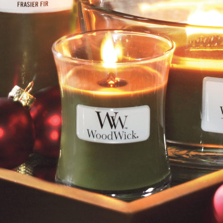 WoodWick Medium Hourglass Candle, Fraser Fir - Premium Soy Blend Wax, Pluswick Innovation Wood Wick, Made in USA WoodWick Medium - Single Pour