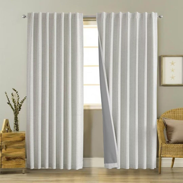 Joydeco 100% Black Out Curtains 63 inch Long 2 Panels Burg Natural Blackout Linen Drapes for Bedroom Living Room Darkening Curtain Thermal Insulated Back tab Rod Pocket(37x63 inch,Sage Green) Sage Green 37"W x 63"L (Pack of 2)