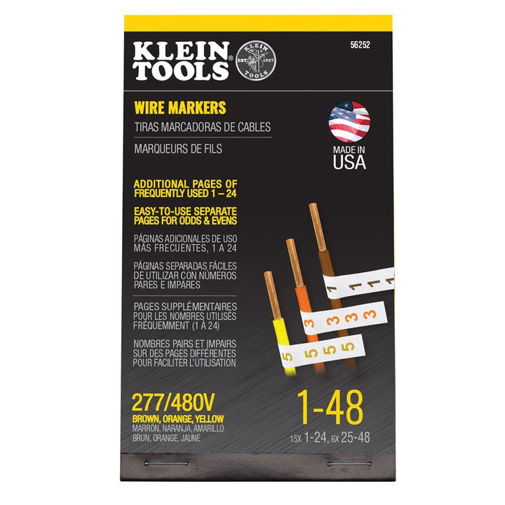 Klein Tools 56252 Wire Marker Book, 277/480V 3 Phase 1-48 1 Count (Pack of 1)